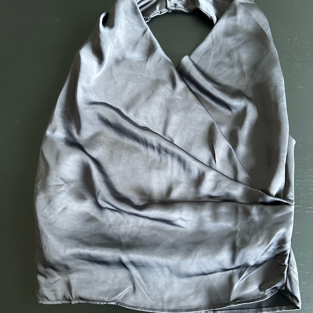NWT Zara Satin Charcoal Sleeveless Halter Top